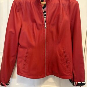 Elegant Red Leather Jacket for Women